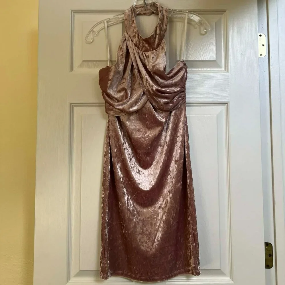 Venus Halter Cocktail Dress – Size Small, Antique Rose Velvet - Picture 1 of 8